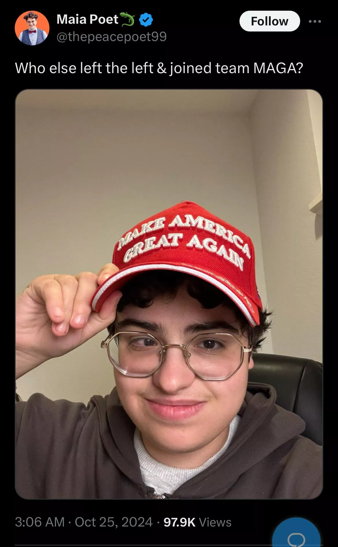 Now that Adam is a detransition Zionist, it’s sad to see his politics go this way  posted by congressbaseballfan