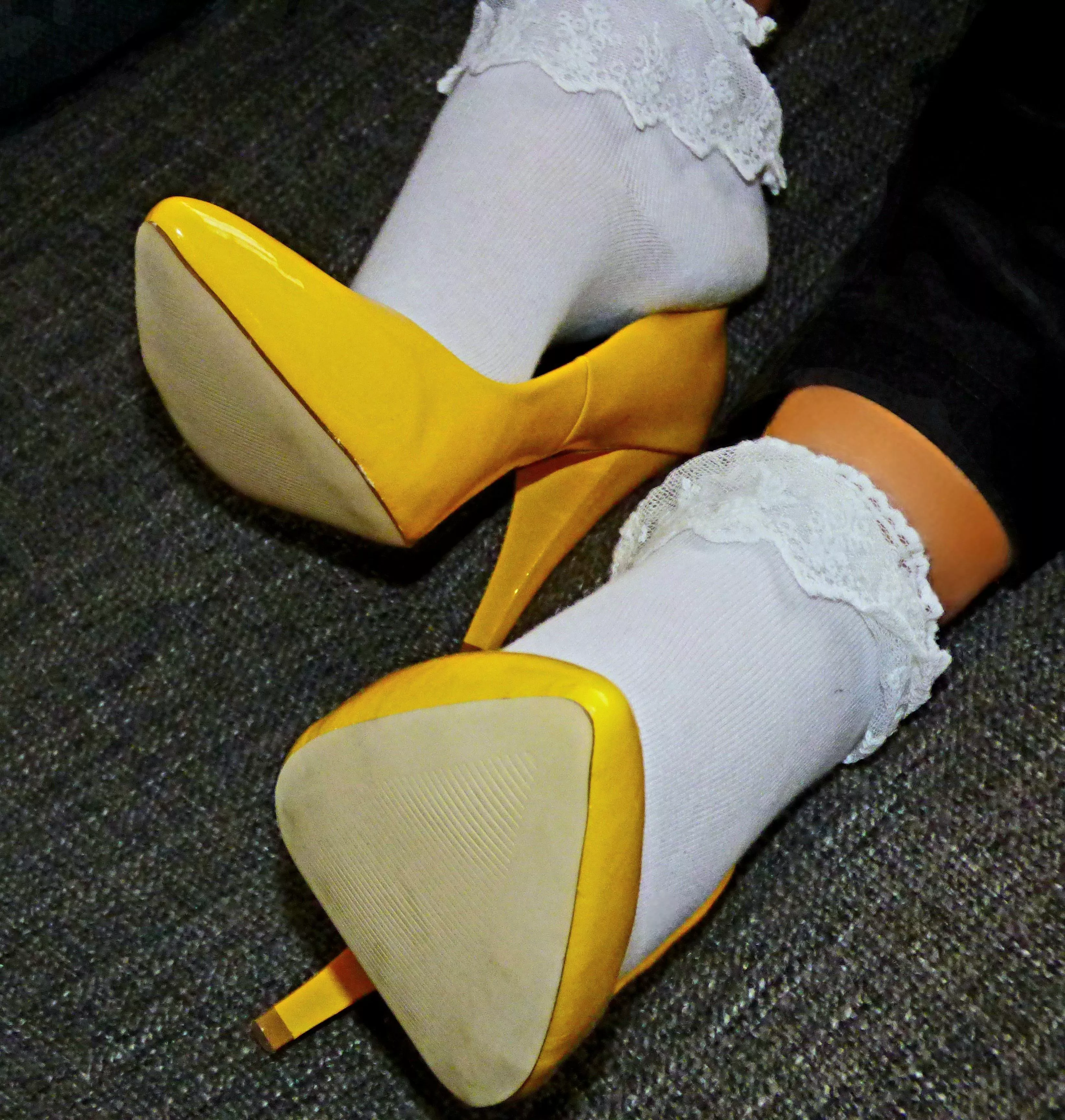 Do you like the heels and socks combination? posted by misskatefeet