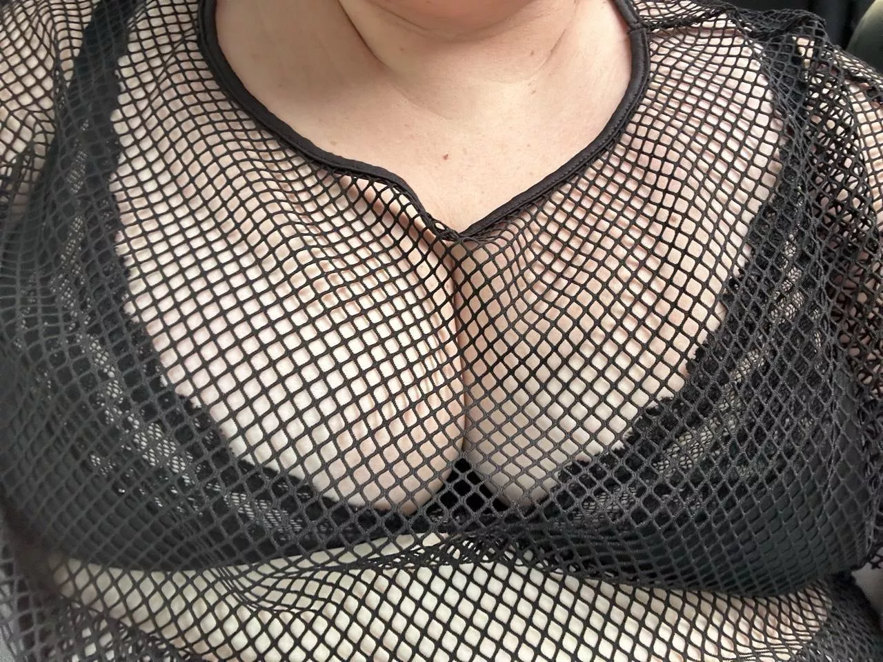 Fishnet shirt and lace bra  posted by Peppermint-pop