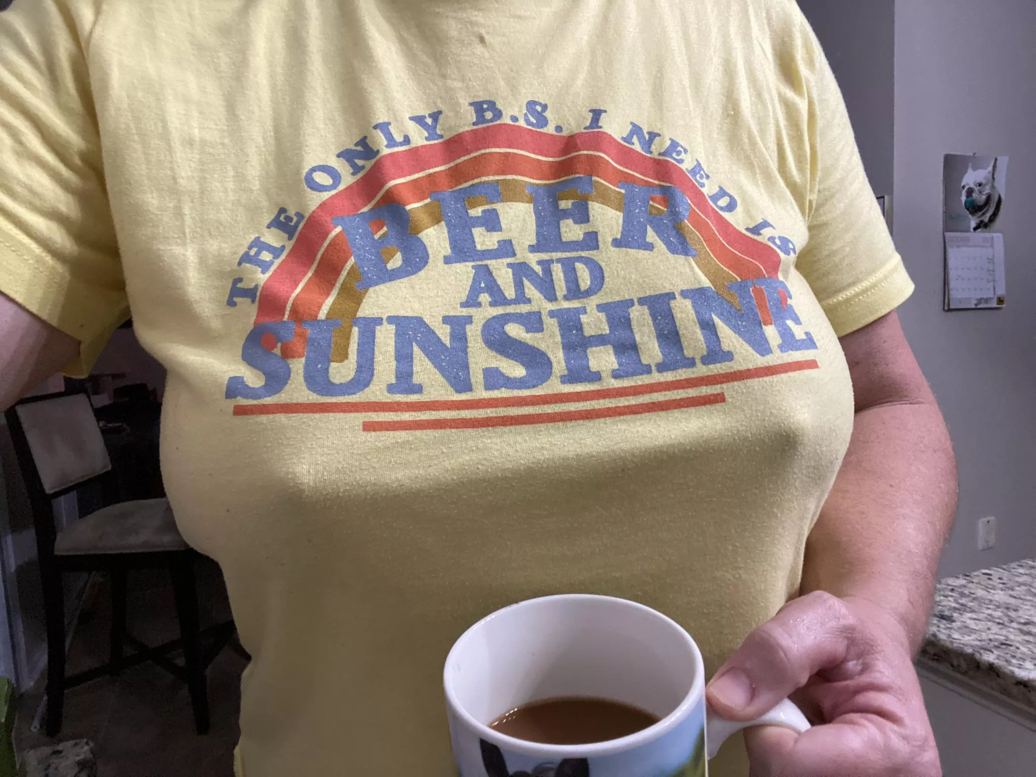 Happy Monday tee shirt... and a big mug of Sanka. posted by Frisky_Vanilla