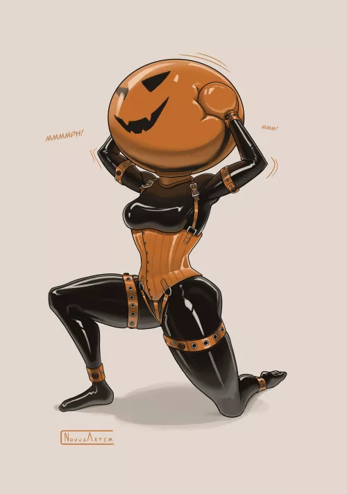 Oh to be locked into an inflatable rubber pumpkin, mitted fists fumbling helplessly for escape [OC] by NovusArtem