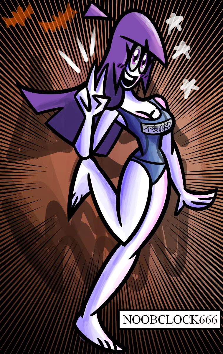 Spooky Month Lila School Swimsuit (Noobclock666) LOOK AT THE EYES! IT'S HENTAI! posted by NoobJew666