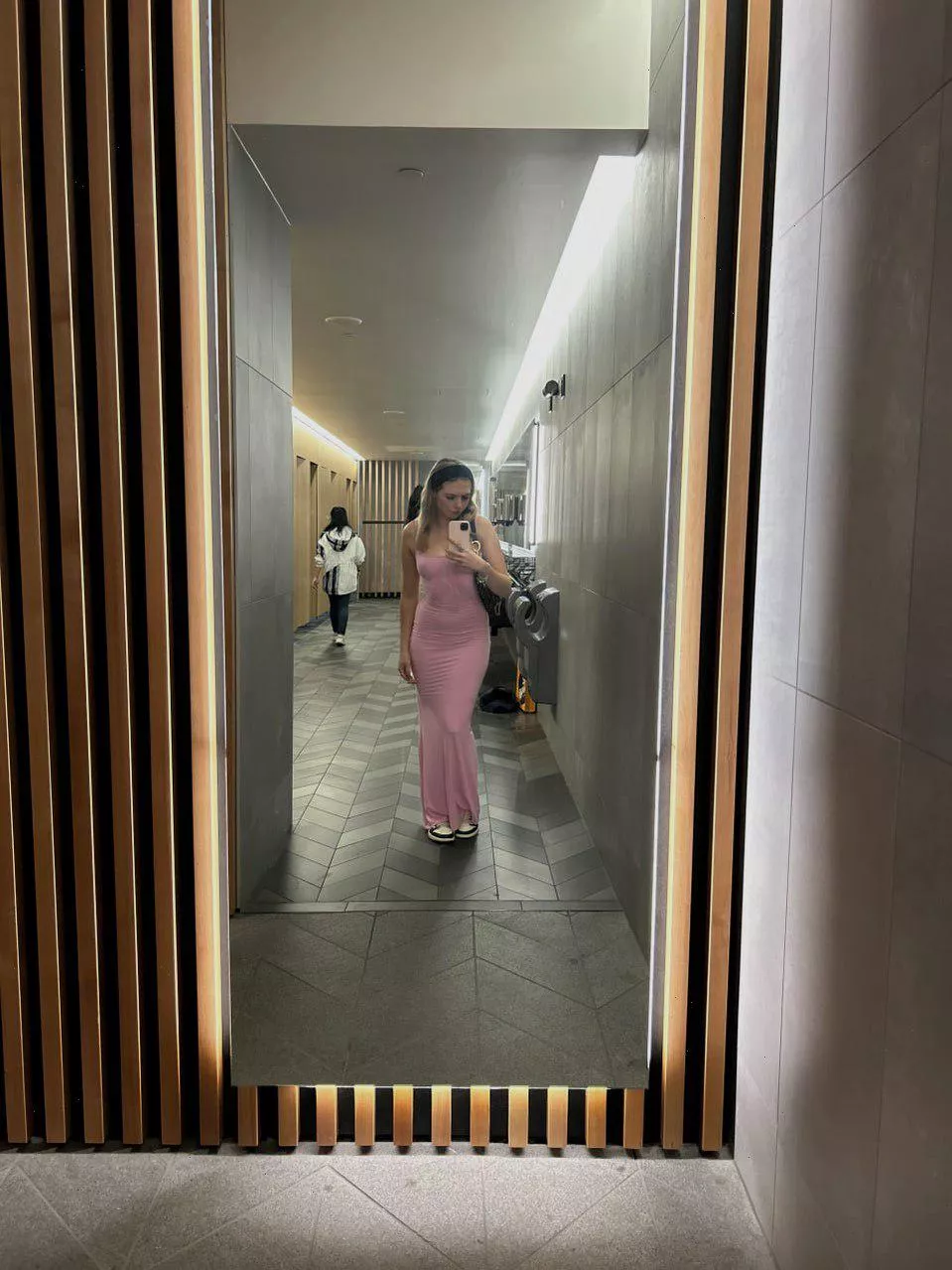 I love wearing this long pink dress without panties.  posted by Cutie_xoxo5