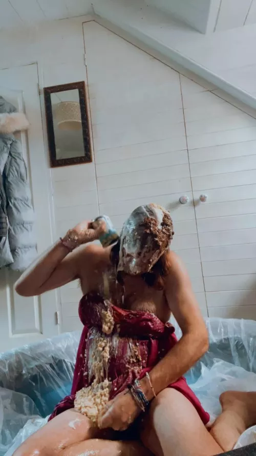 Messy food fun in my pool in evening dress :) by Kelly-le-Frock