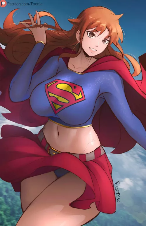 Nami Cosplaying Supergirl [One Piece X DC Comics] (Foonie) by A_MASSIVE_PERVERT