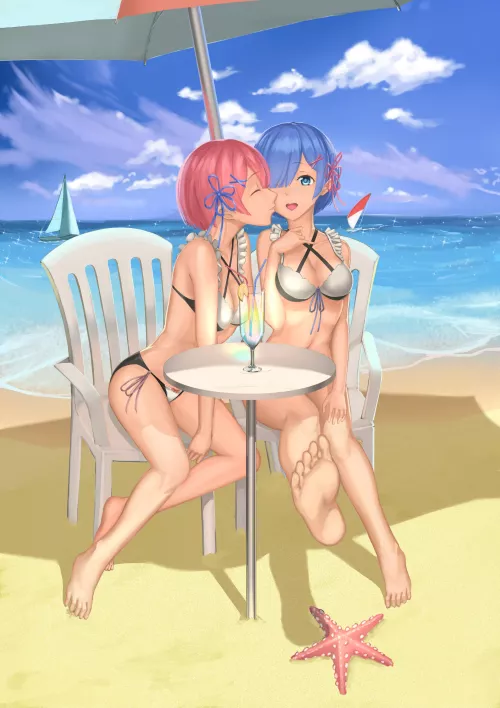 Rem and Ram having a nice beach day [Re:Zero] (ccjn@お仕事募集中) by EvidenceOfDespair