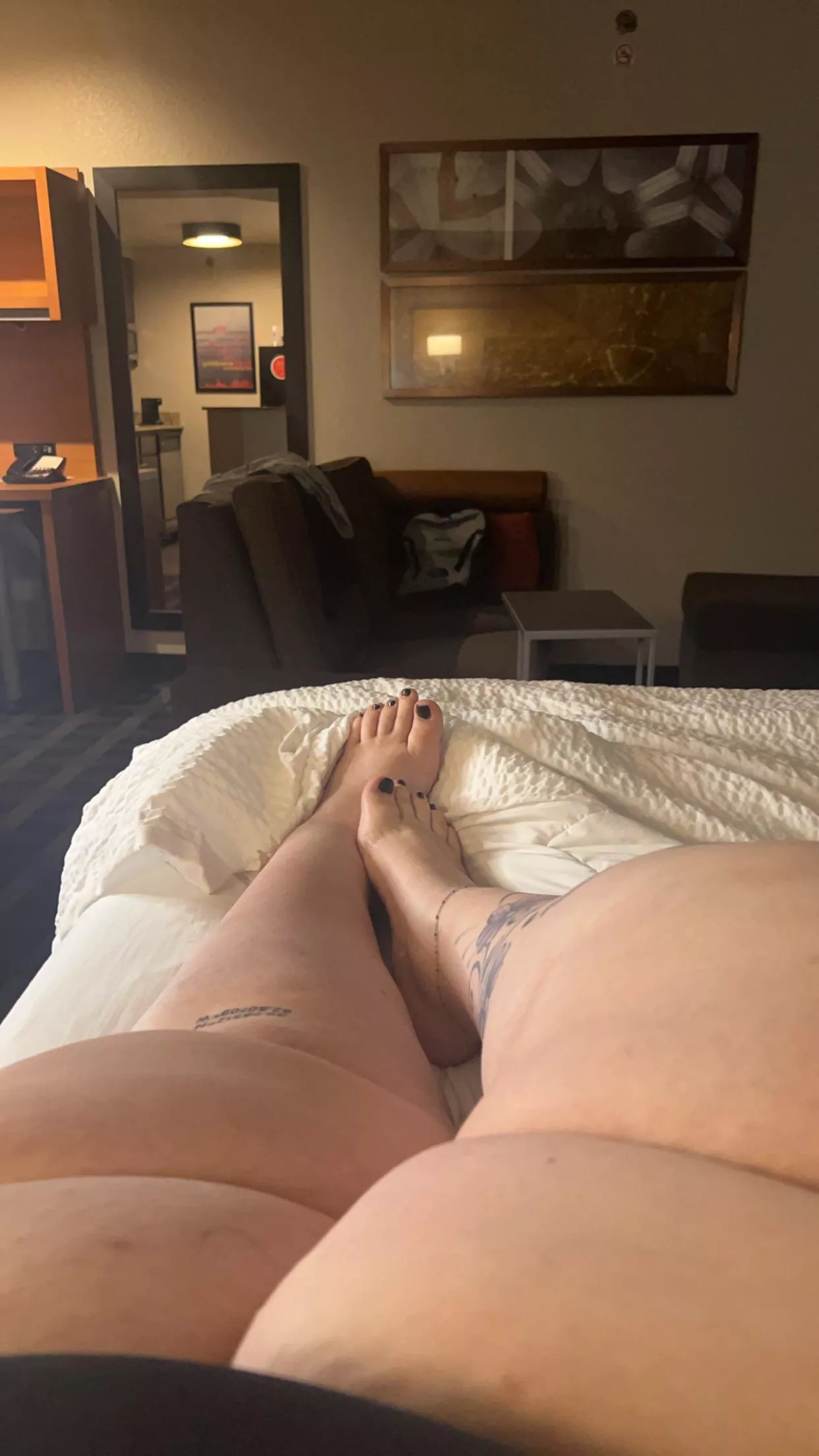 Tatted, fresh pedi, thick ass thighs. Come kiss them.  posted by Every_Jelly_7497
