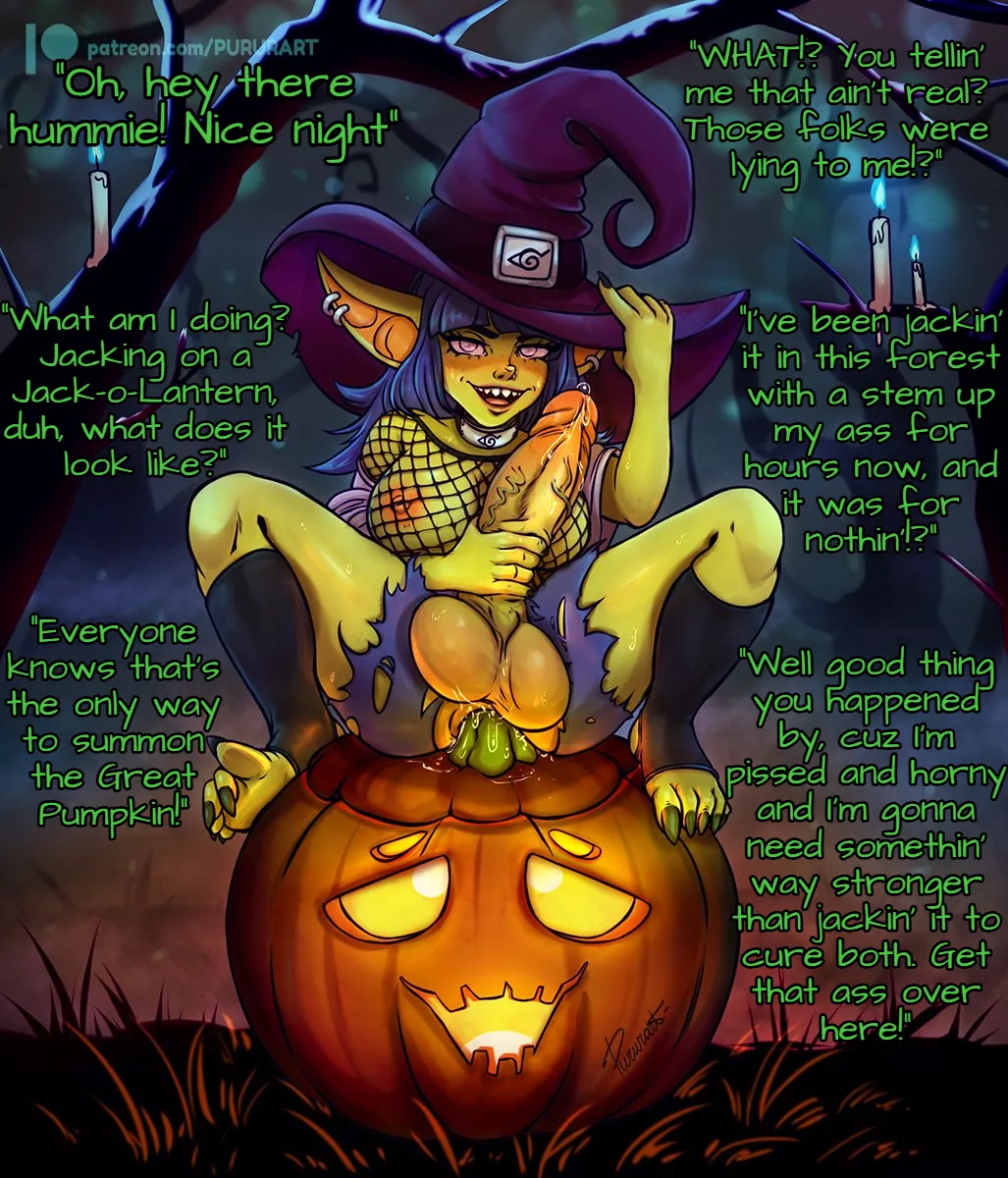 Walking through the woods on Halloween night you find yourself stumbling on a most bizarre ritual. [Futa] [Gobtober] [Halloween] [Masturbation] (Artist: pururart) posted by K-tonbey