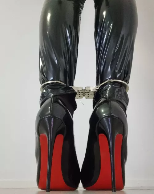 Hopefully the doorbell doesn't ring. They won't wait 10 minutes for me to get there. No long strides in these cuffs. by Straightguyinheels