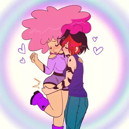 [OC][Our Little Universe] Ruby just can never resist copping a feel on her cute, little fluffy amore, Rosa 💜 by OneLayerGirl