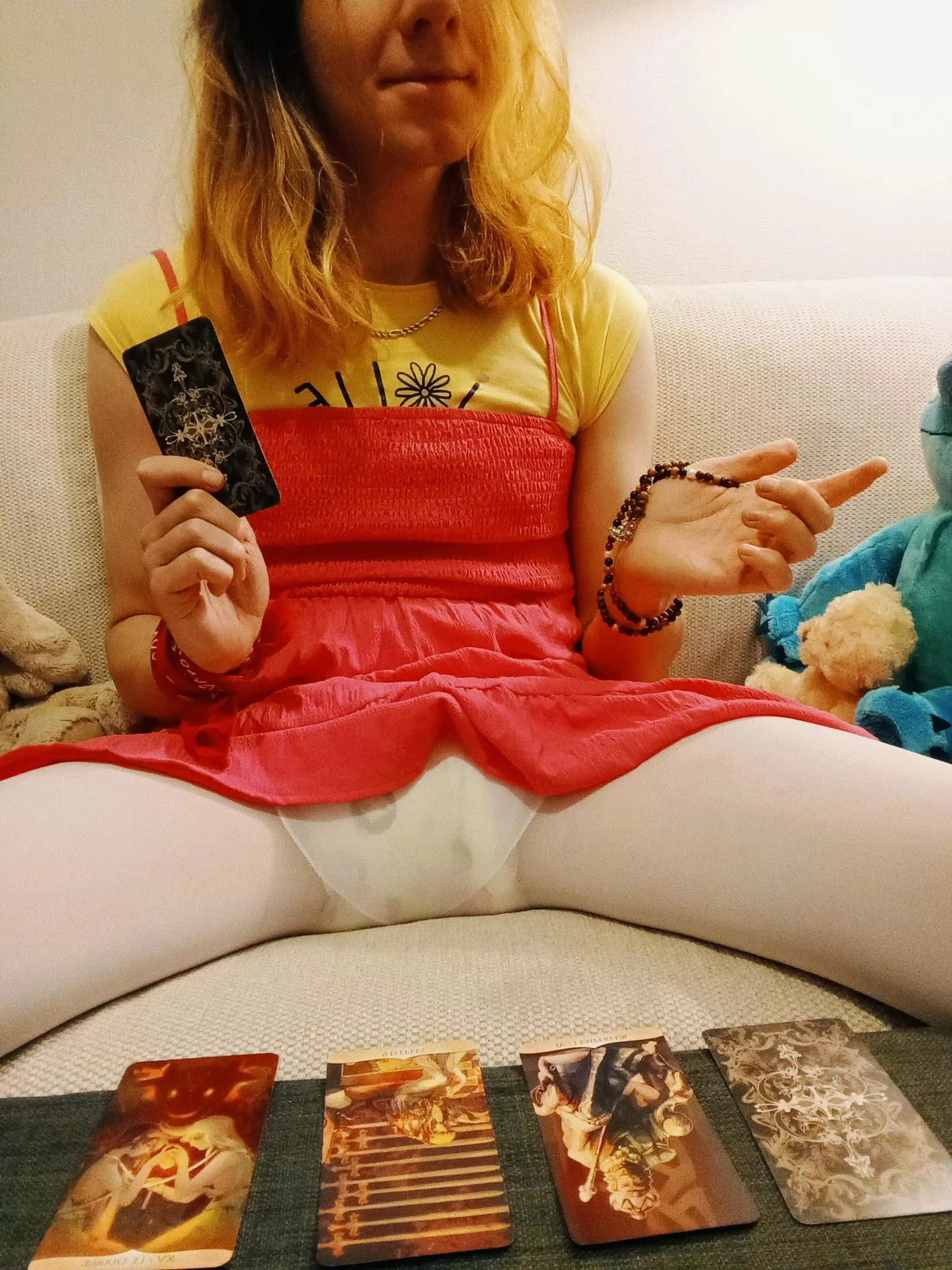 Cards are clear... I predict a soaked futur, and something or someone might changed or being changed I'm not sure... 🧙‍♀️💦 posted by Green-Koala5136