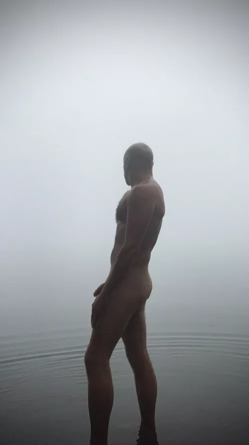 Foggy Autumn morning cold dip in the lake. by CdnPrimalDad