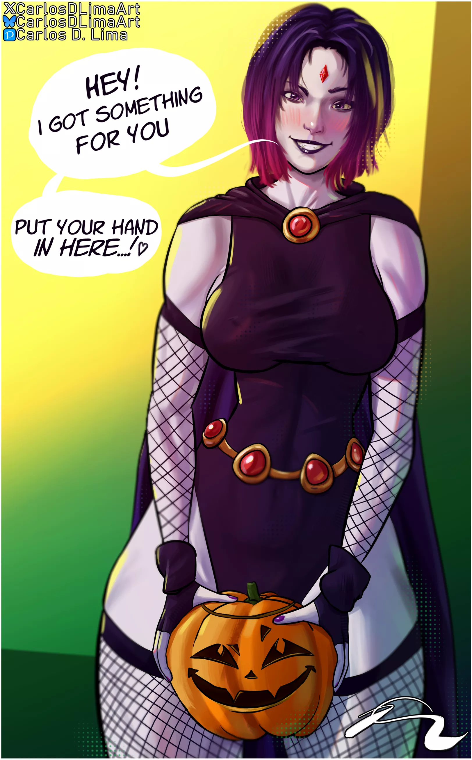 Raven tricking AND treating (art by CarlosDLima, aka me) posted by Night_13570