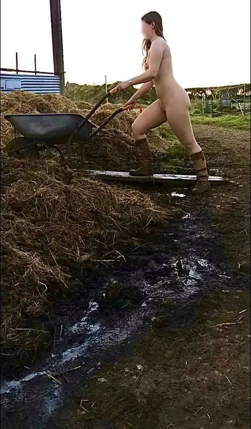 At work on the farm … as long as I’m busy I don’t get cold  by NakedCountryGirl