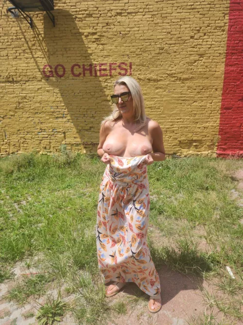Flashing in downtown Kansas City. Sexy blonde hotwife with pierced 34Gs by Mrs_Englewood