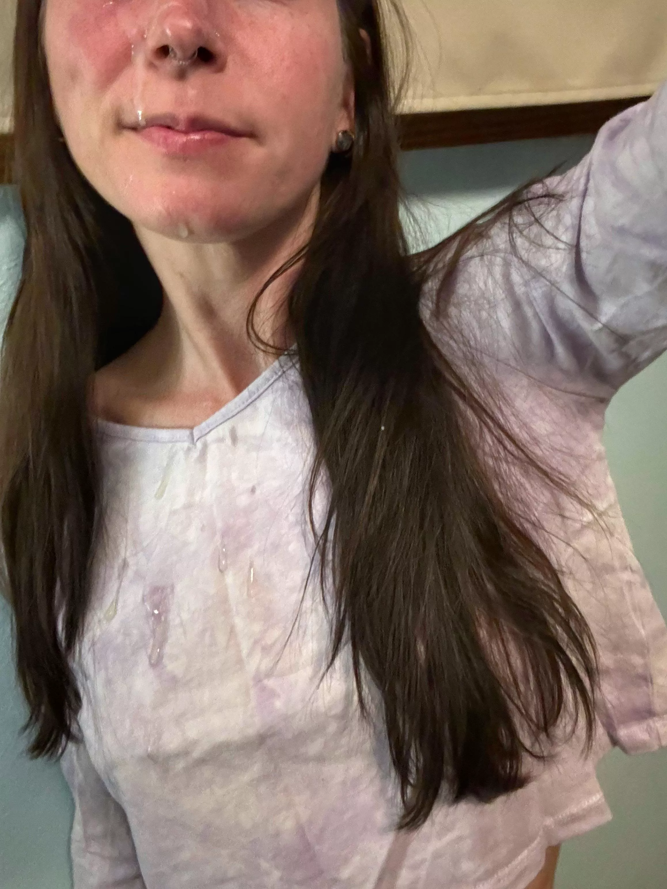 It’s a bigger load than it looks like. My eye and forehead caught most of it, hah. Of course it always hits the shirt, too.  posted by ctsharing