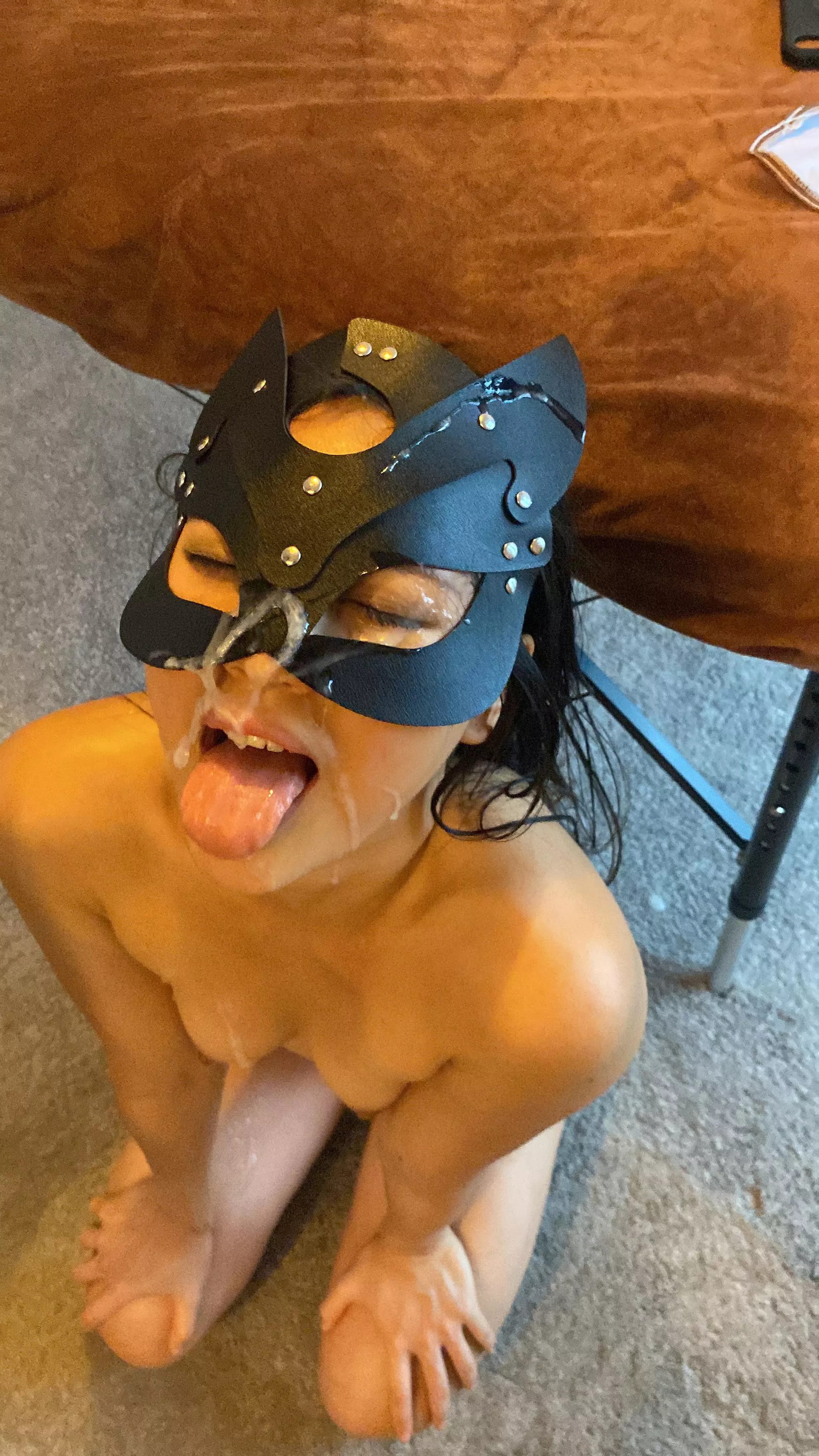 On my knees, mouth open and tongue out like a good cum slut 👅 posted by Mia_Mori