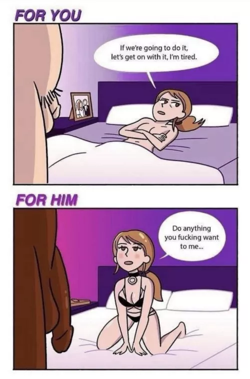 Accept it. Your same “vanilla” wife would be a kinky whore down on her knees for a real man.  by ShrimpScampii_