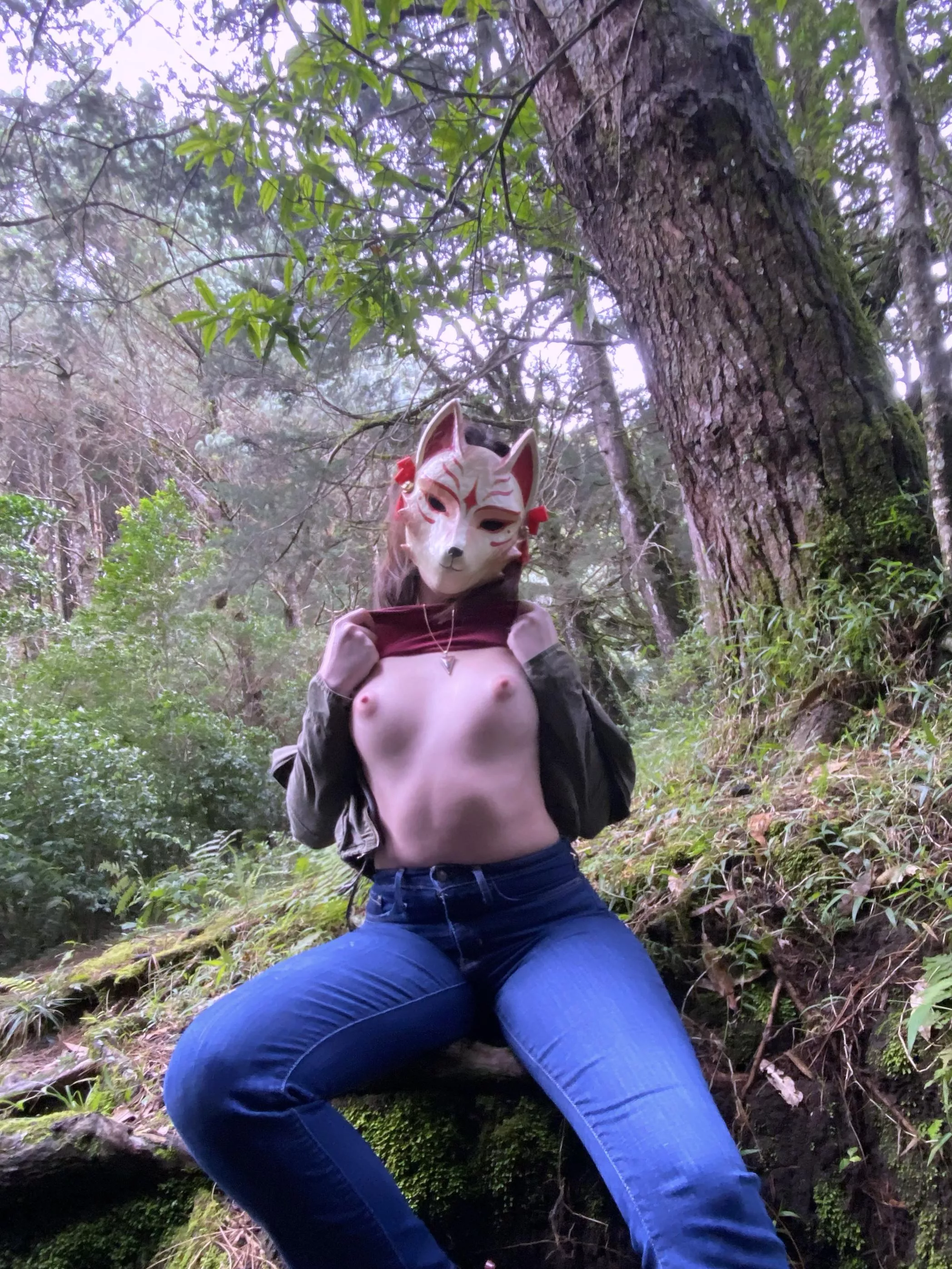 Flashing them in the woods posted by Kitsunudes