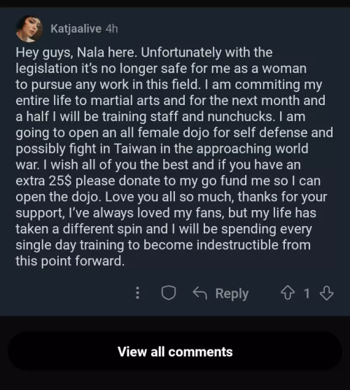 Nala Nova says it is no longer safe for her to do sex work due to the legislation and plans to change her career... Can someone explain what legislation she is reffering to? by drinkpea_