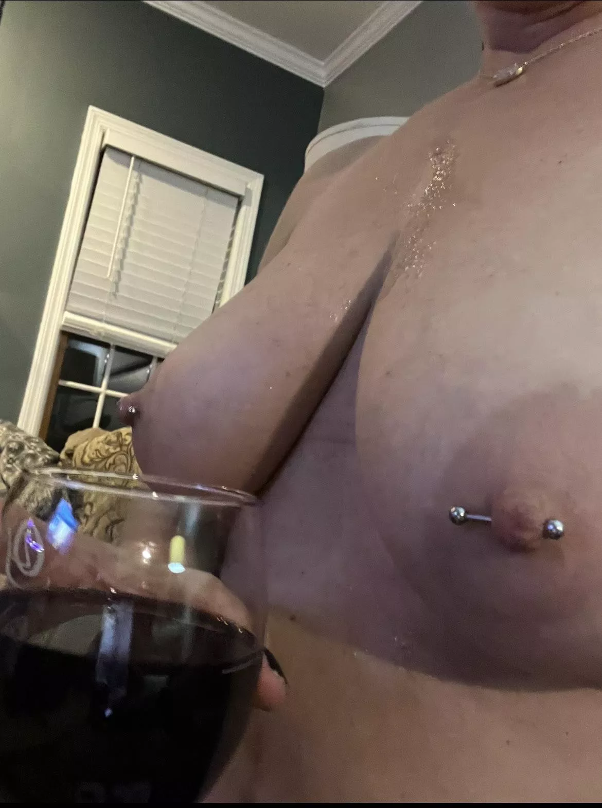 Enjoying my wine with a load on my tits posted by jerseygirl-25