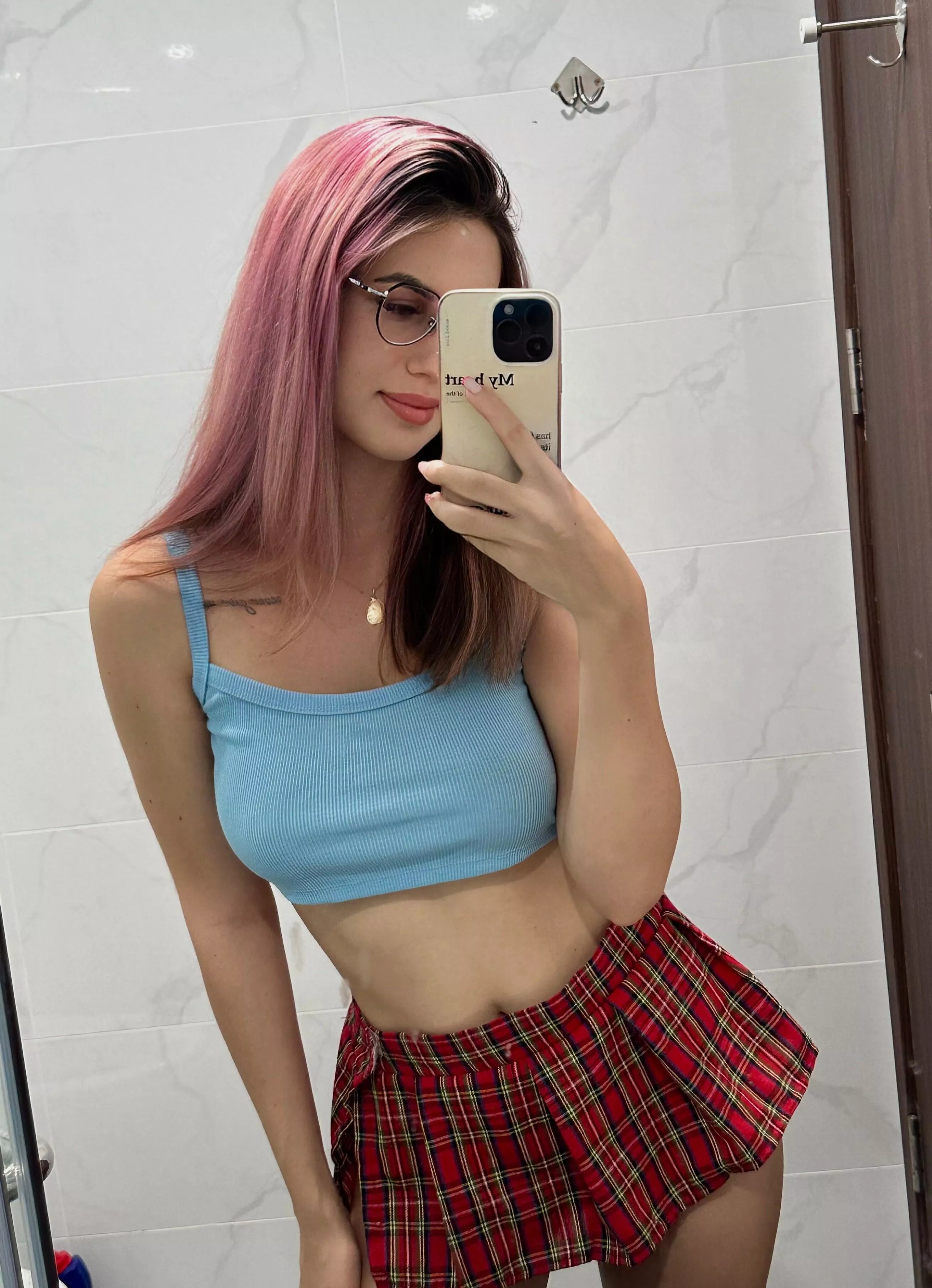 Friday mirror selfie in mini skirt posted by MoonEliza