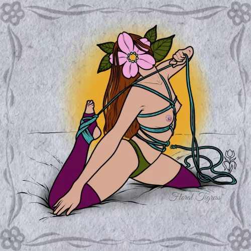 Watering the Garden, flowery bondage art drawn by me  by FloralTigress