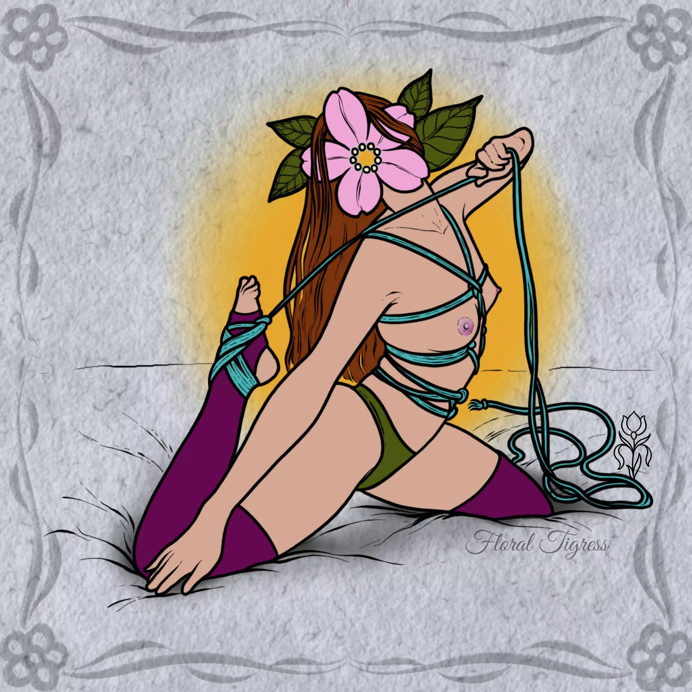 Watering the Garden, flowery bondage art drawn by me  posted by FloralTigress
