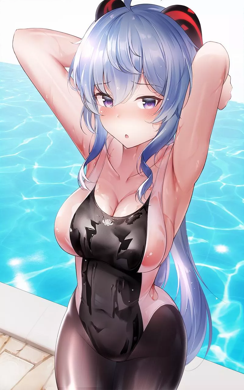 Ganyu in two-tone black competition swimsuit [Genshin Impact] (Shirosaba) posted by ecchi_neko