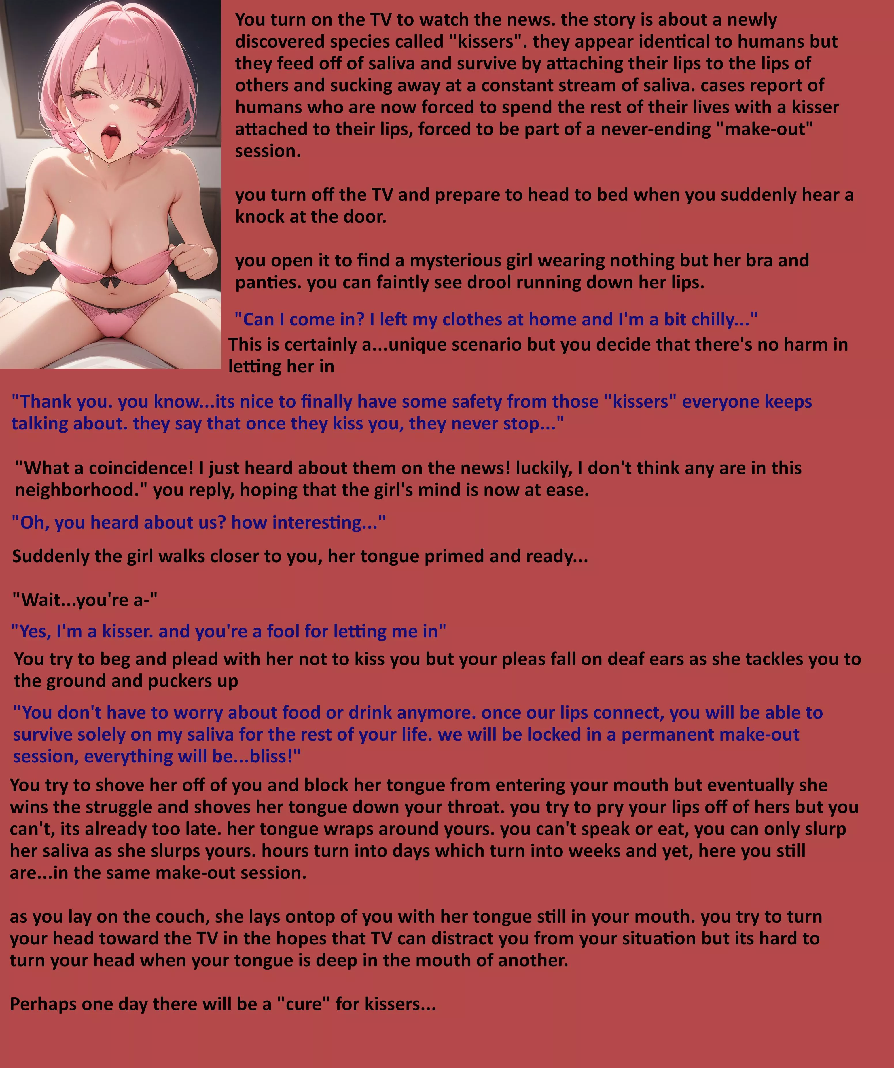 Rise of the Kissers. [Forced Kiss] [Femdom] [Non-human] [POV] [Tongue-tied] [AI Image: PixAI] posted by NSFWilliam69