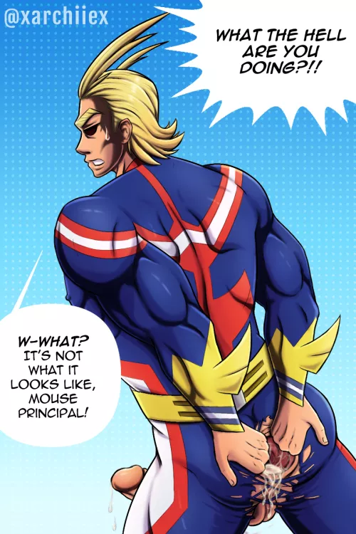 Comm for anon - All Might just got caught in a rather, um... sticky situation... (art: @xarchiiex) [My Hero Academia] by BaraArchie
