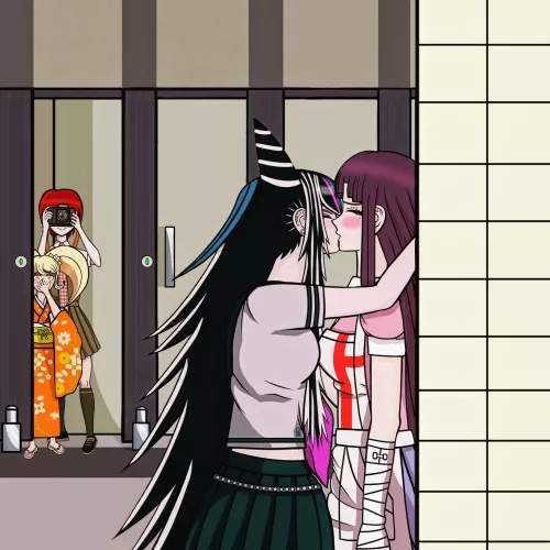 [Danganronpa] Ibuki Mioda x Mikan Tsumiki kiss by @bandaid_rocks by bandaid_rocks
