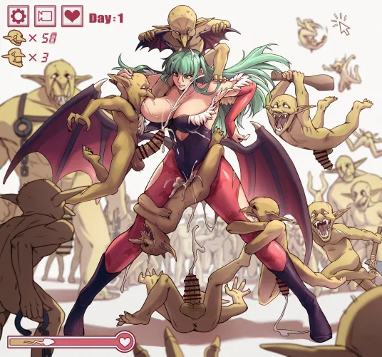 Morrigan fighting agains't the horde of Goblins (@TTF43644833) by Disastrous-Map-780