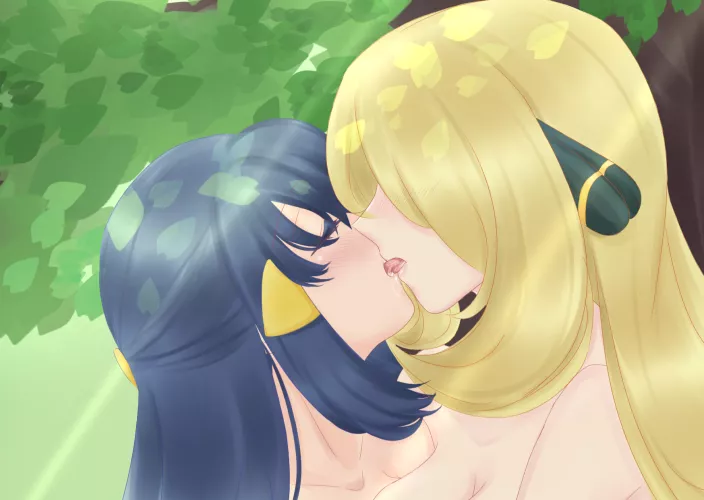 Cynthia x grow up Dawn - Deep kiss in forest [Pokemon][OC] by Natsuki_MaiHime