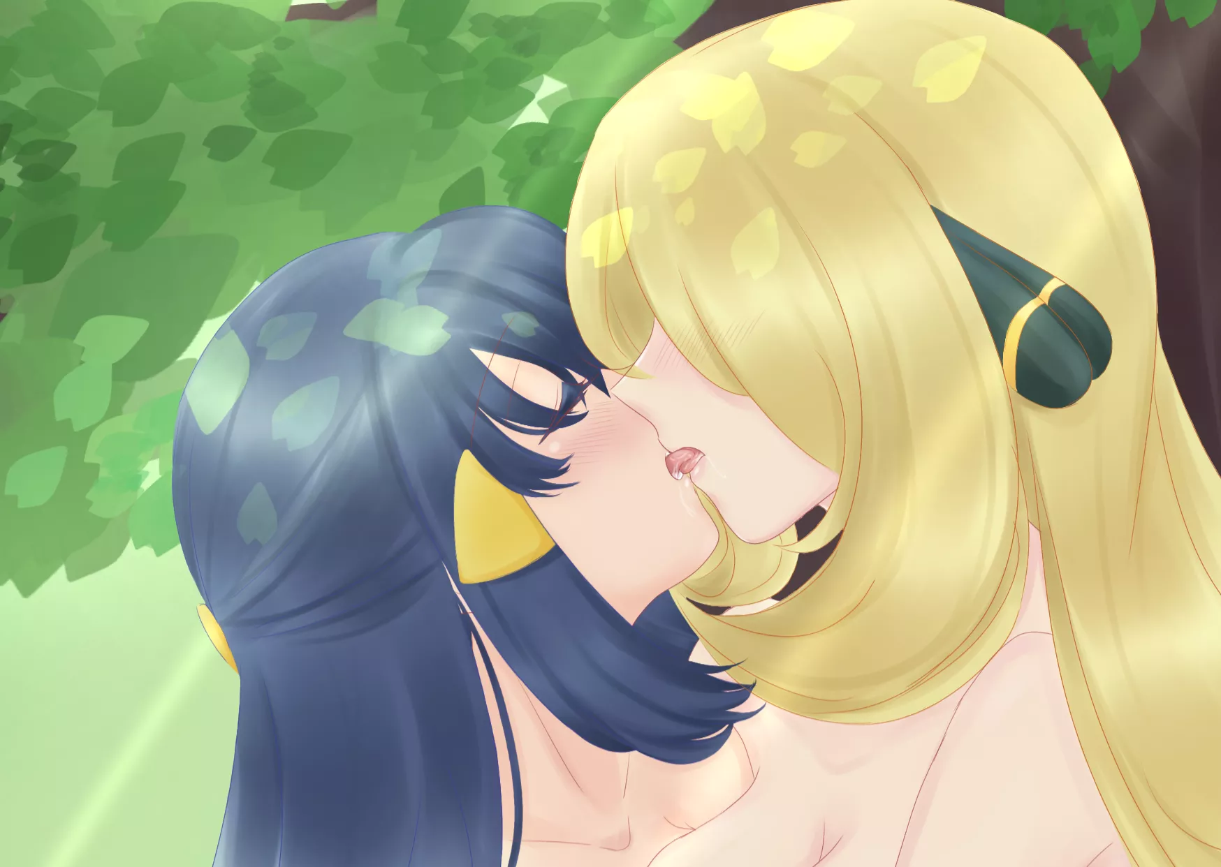 Cynthia x grow up Dawn - Deep kiss in forest [Pokemon][OC] posted by Natsuki_MaiHime