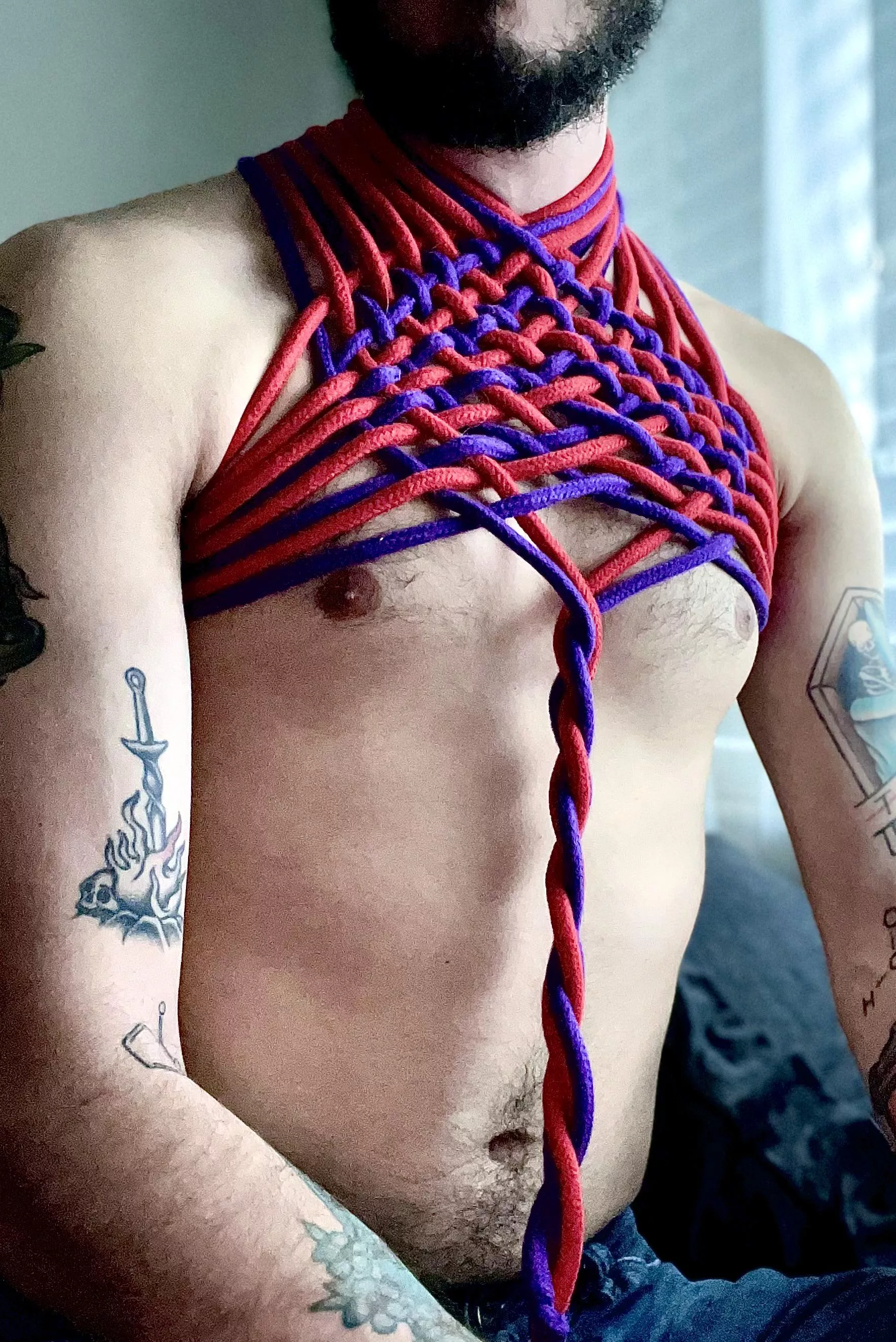 Weaving chest piece ❤️💜 posted by hedoesrope2