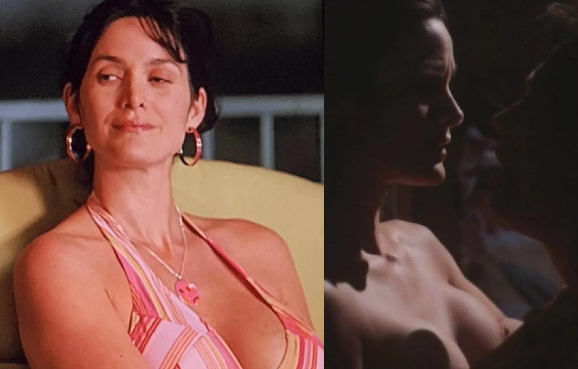 Carrie Anne Moss On and Off: Left (Chumscrubber 2005) Right (The SoftKill 1994) posted by Purple_Lead5289