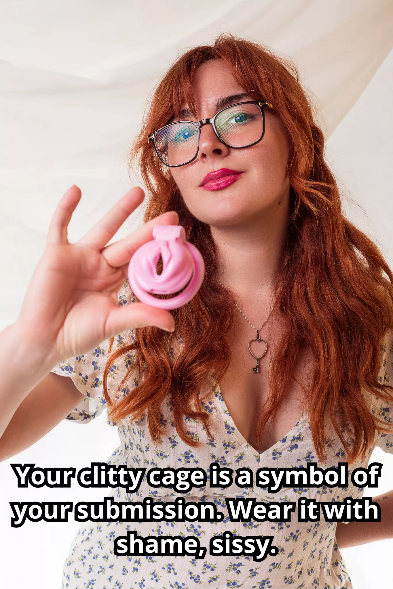 Look at you, dressed in lace with your pathetic clitty locked away. You're my little sissy doll now. posted by MaiaRedhood