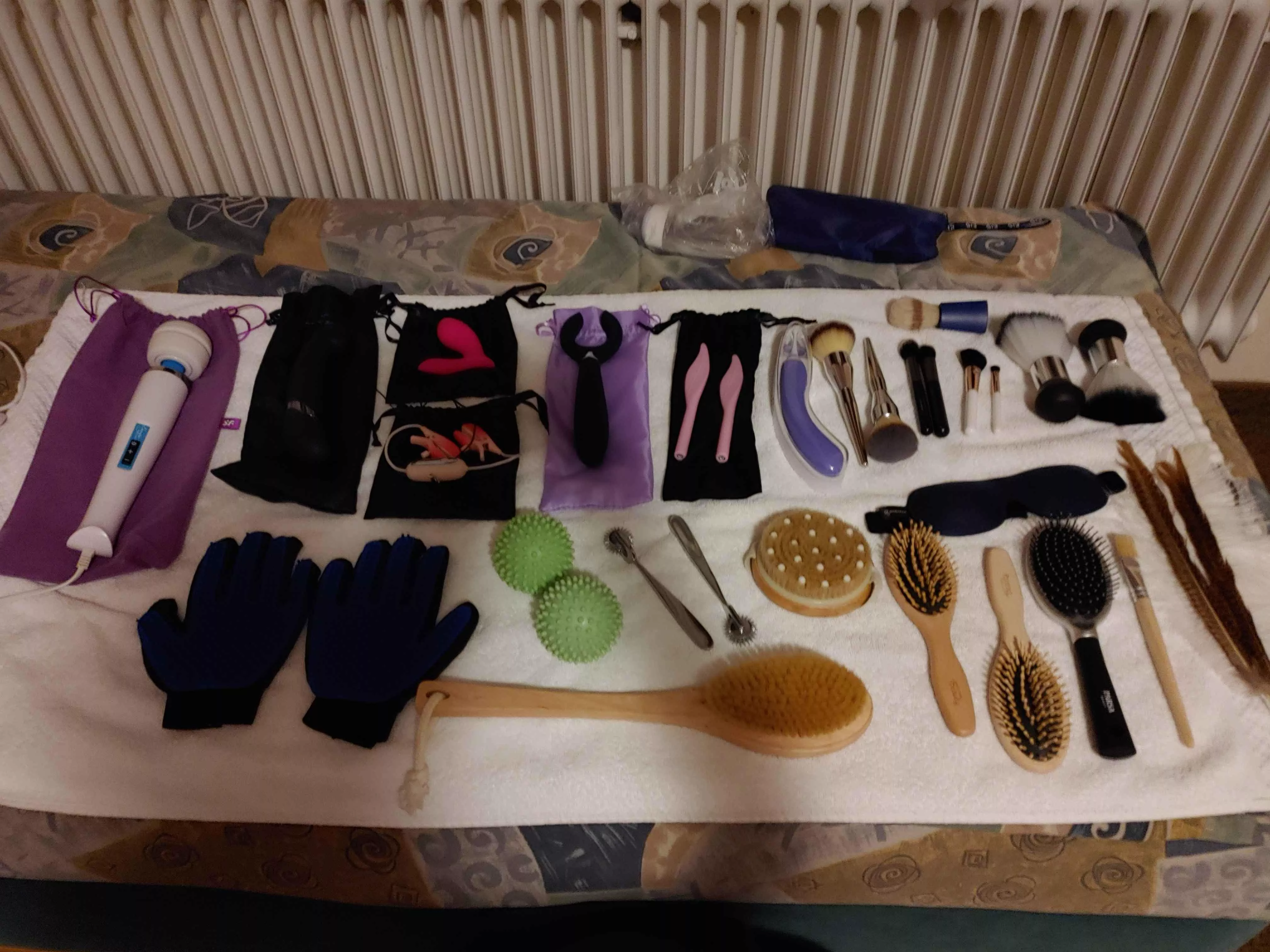 The buffet of toys and tools from a recent session 🪶 posted by Princess_Tickle