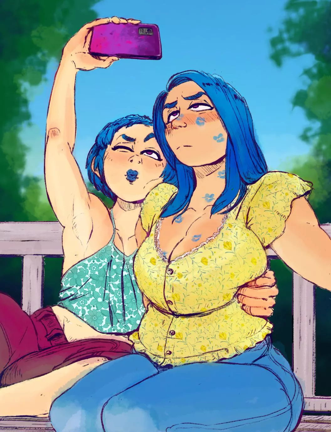 Mother and daughter take a selfie [Artist OCs] (julesartstash) posted by EvidenceOfDespair