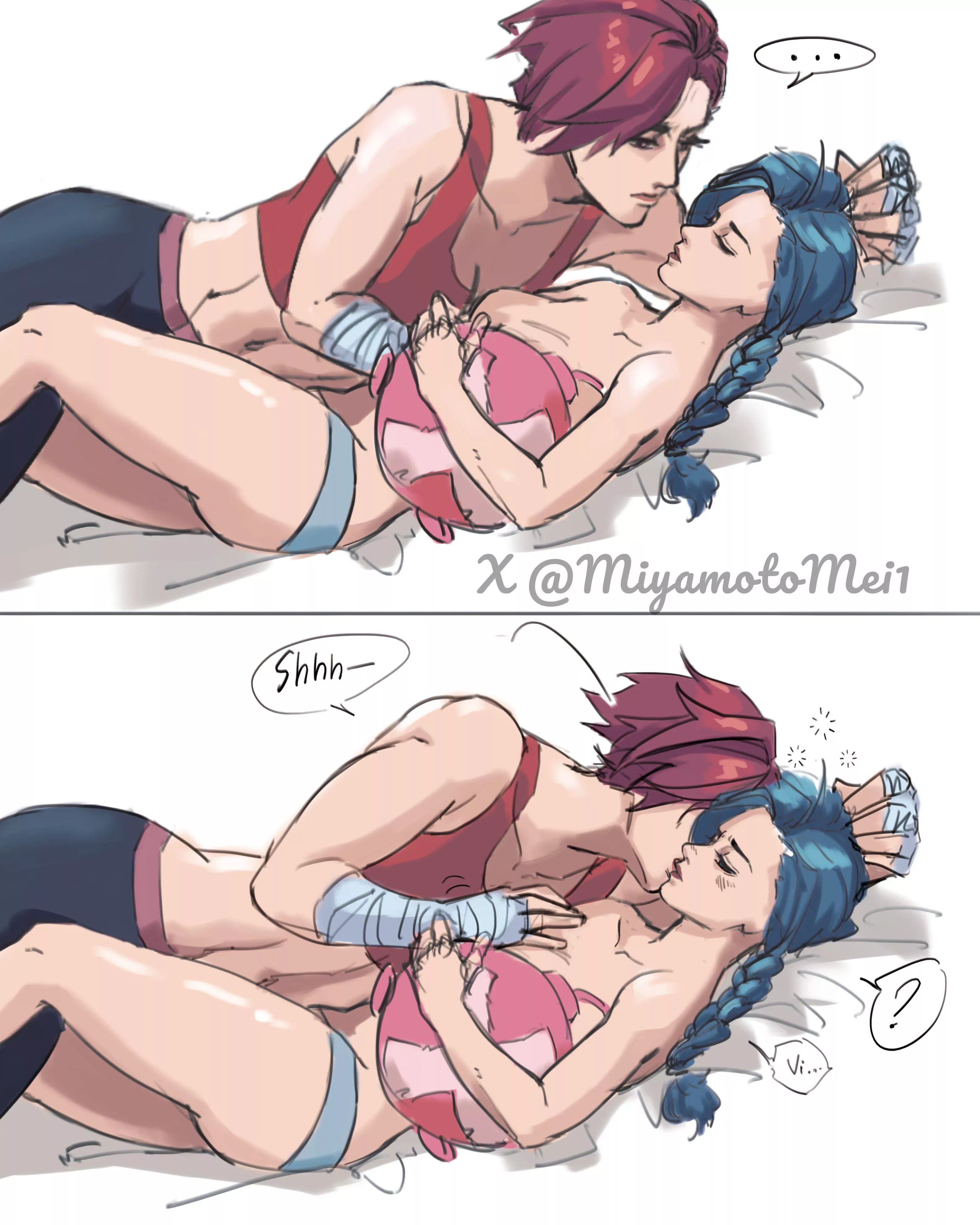 Vi and Jinx cuddling and kissing [League of Legends] (MiyamotoMei1) posted by EvidenceOfDespair