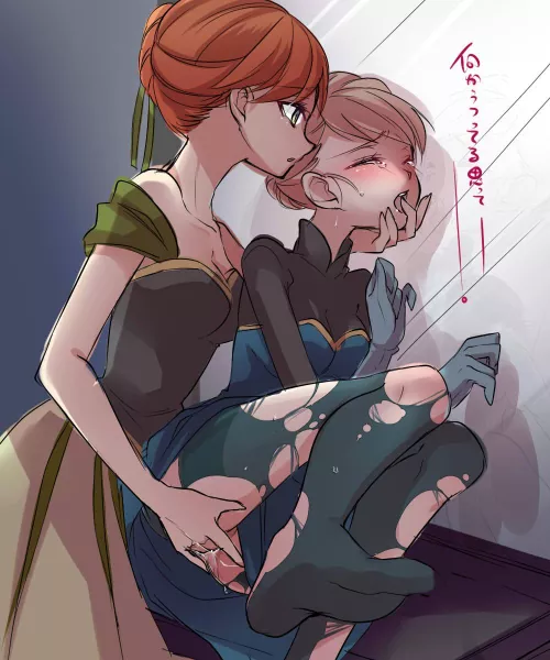 Anna fingering Elsa from behind [Frozen] (Kokuchuutei) by EvidenceOfDespair