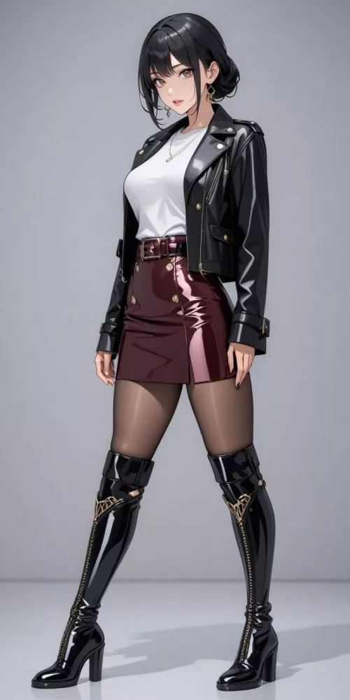 Black/Burgundy Leather Outfit  by CheetahSperm18