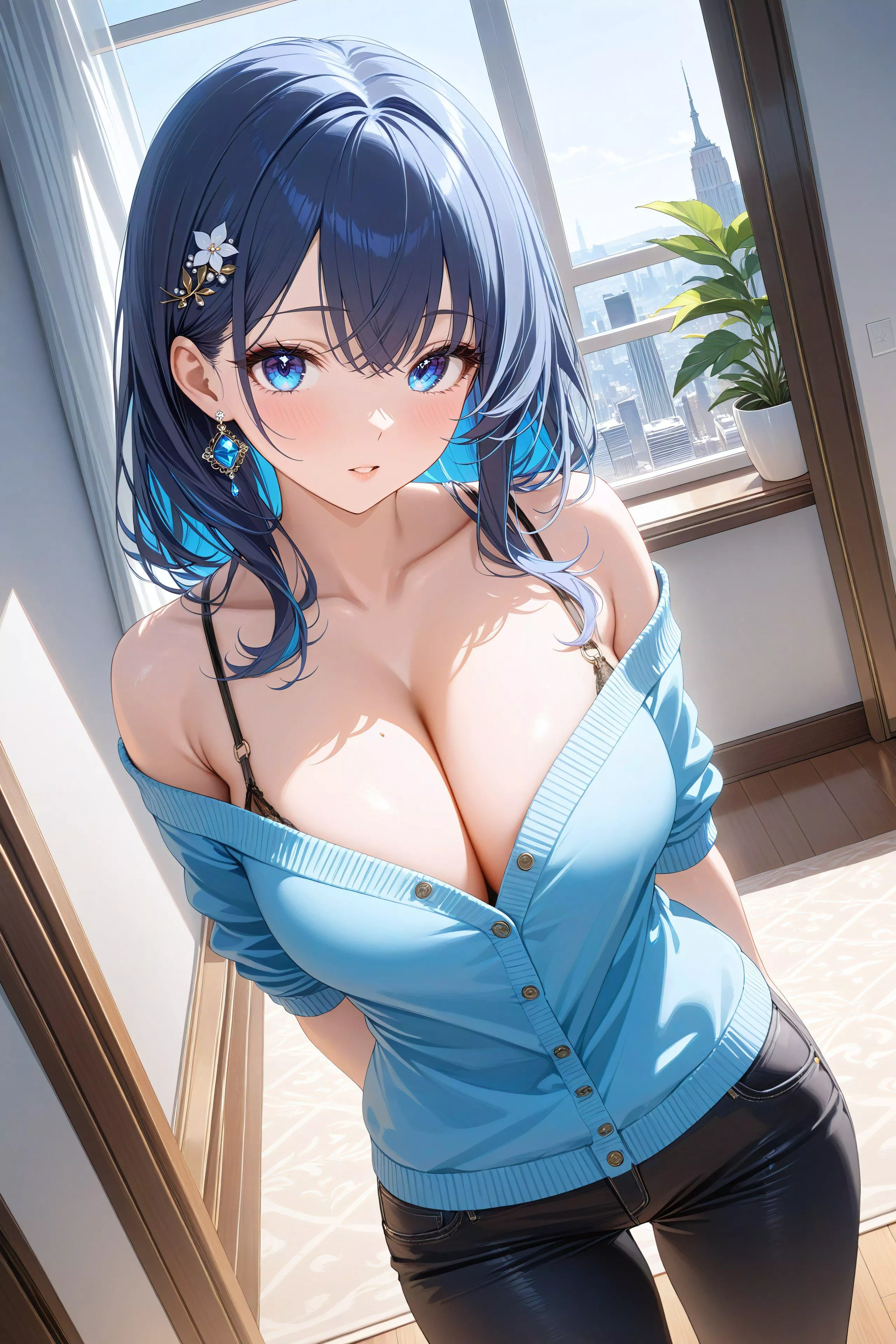 Loose Blue Cardigan  posted by CheetahSperm18