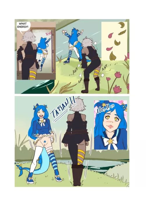 Page two (base colors) of a made to order yuri hentai series by Arieltedibuja