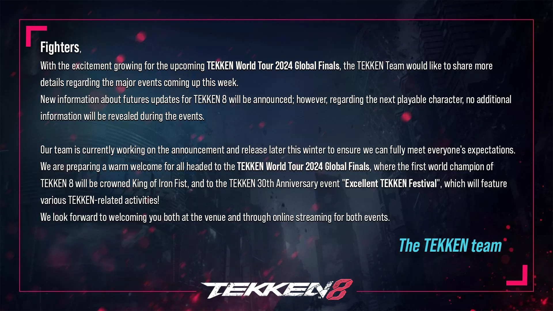 The next Tekken 8 DLC character will not be shown at TWT finals  posted by PotSniffa