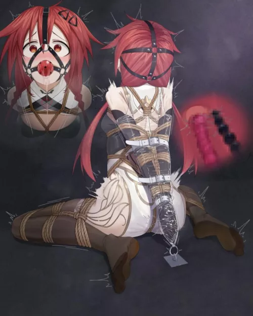 Poor girl. She’s never been listening to her parents not to meet with total strangers. Now she knows what naivety and ignorance can lead too… Being tied in a basement, with her holes stuffed and exposed to permanent pleasure~ by The_Jojo_17