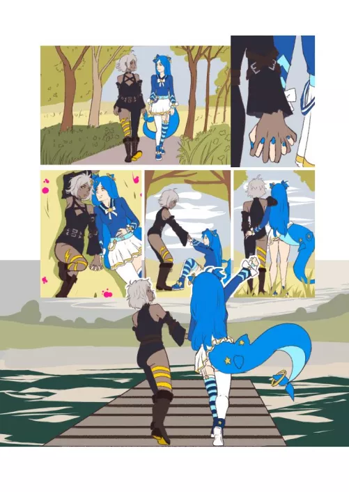 Page three (base colors) of a made to order yuri hentai series by Arieltedibuja