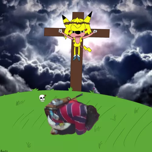 I drew sonichu being crucified by Crazed_Pickles