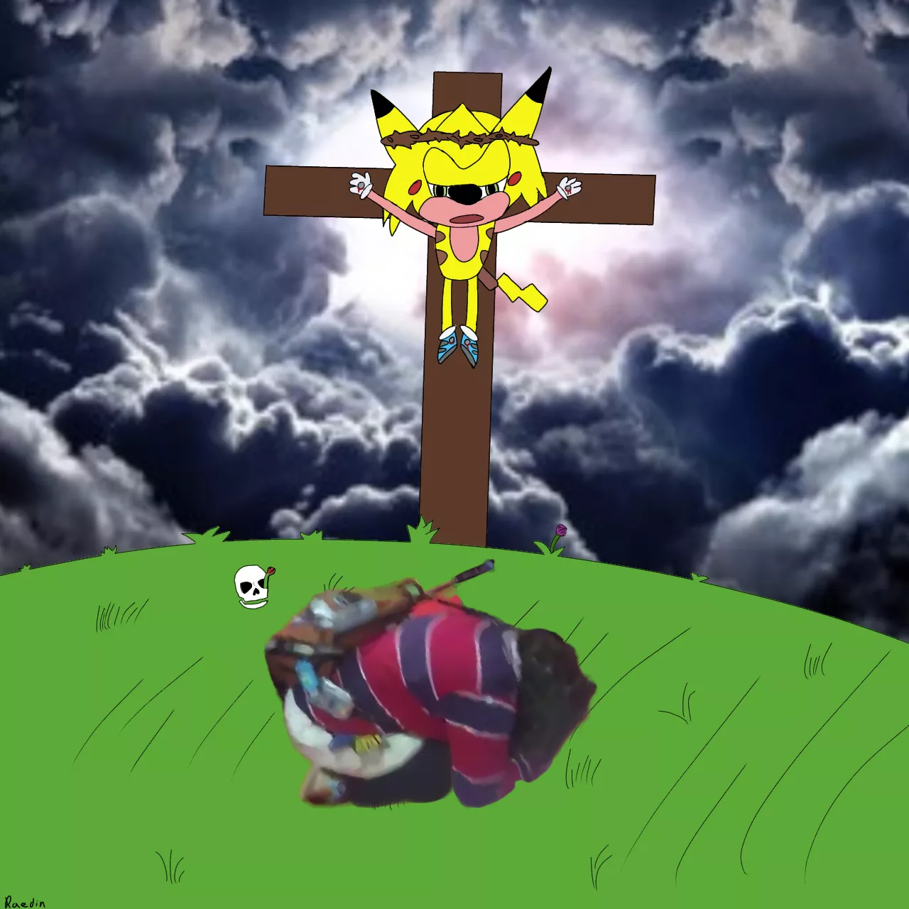 I drew sonichu being crucified posted by Crazed_Pickles